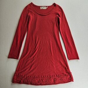 Aventura Red Organic Cotton Cashmere Angora Embroidered Sweater Dress S Luxury